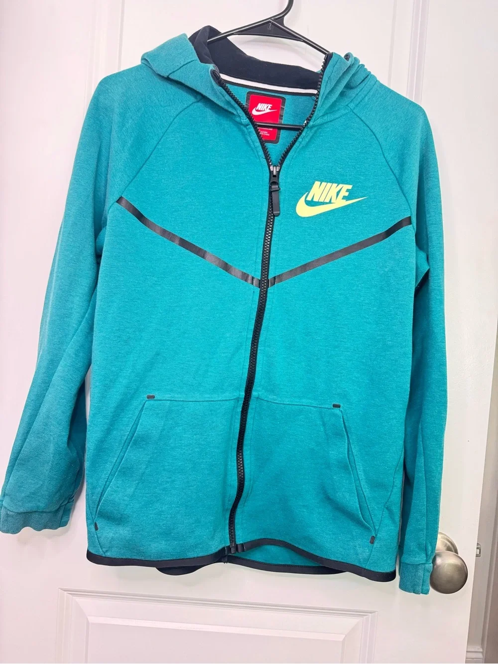 Nike Tech Teal Zip Hoodie with Yellow Swoosh and Black Accents